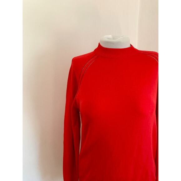 Vtg Exmoor Mock Turtleneck Red Sweater Pullover Union MAde USA Zip Knit Crewneck - Picture 8 of 13